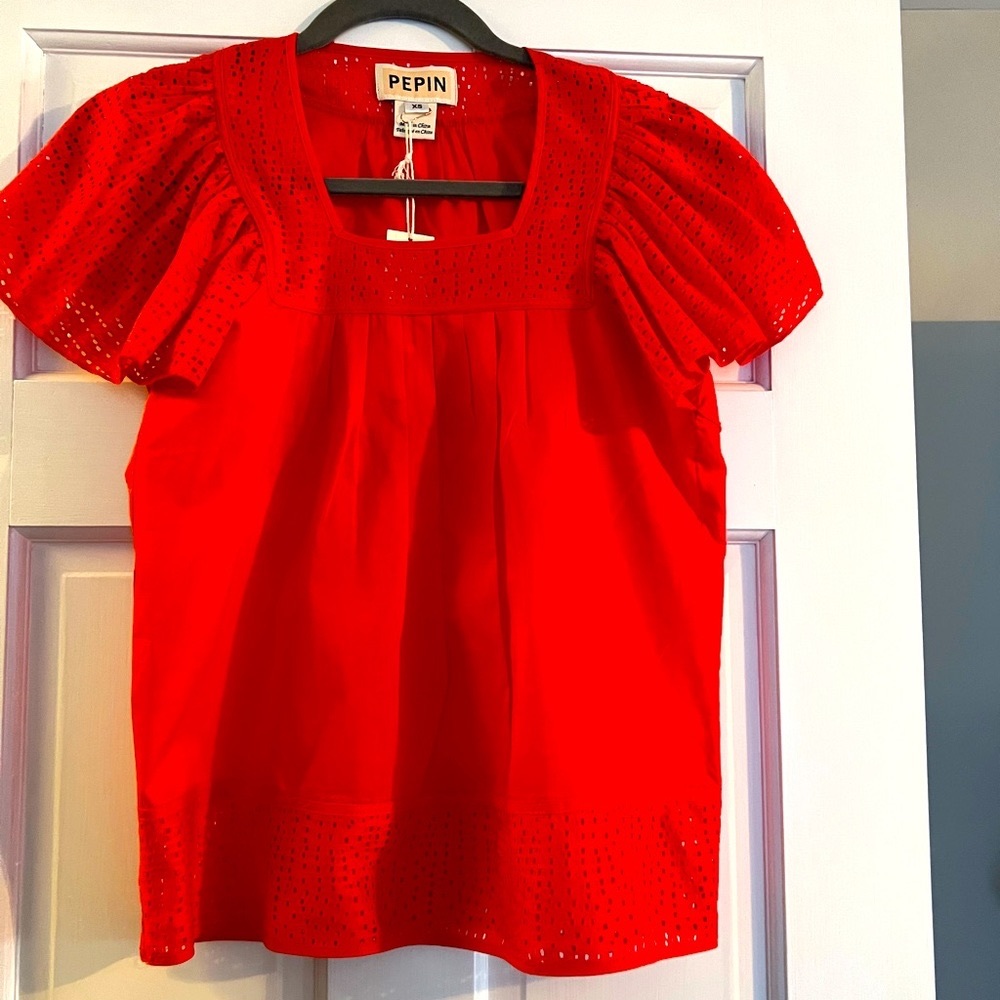 Anthropologie Pepin Red Flutter Sleeve Top